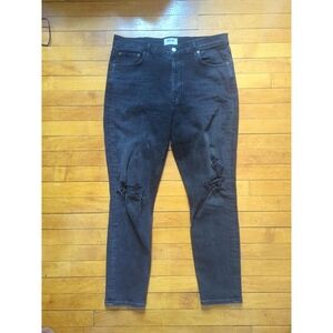 Agolde Jeans Womens 31 Black Nico High Rise Button Fly Distressed Cropped Slim